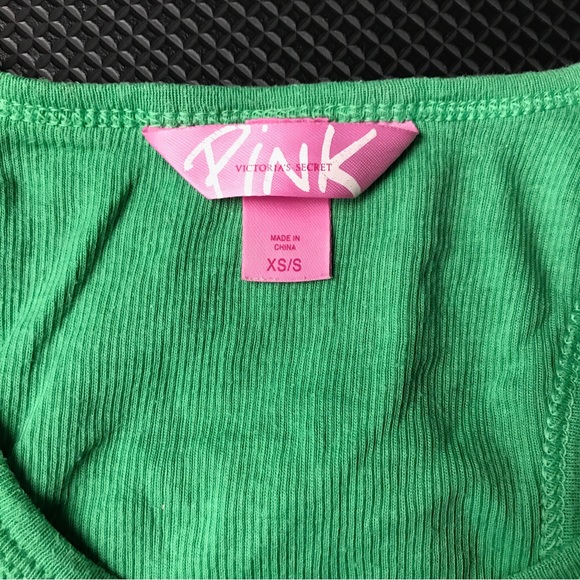 RARE PINK “Spring Break” Green Rhinestones Tank Vintage Discontinued PINK VS - Picture 5 of 6